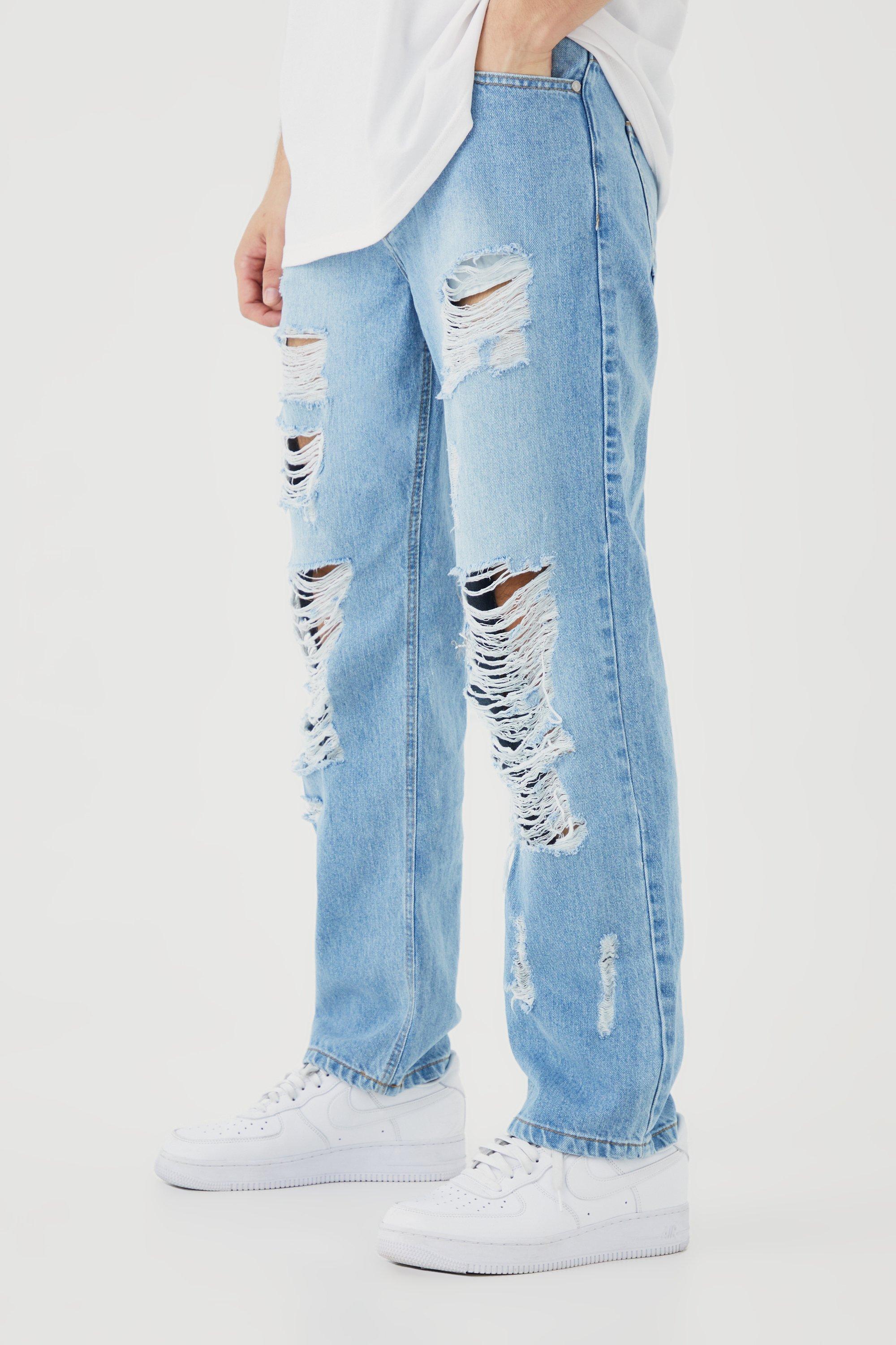 Relaxed Rigid Extreme Ripped Jeans | boohooMAN USA